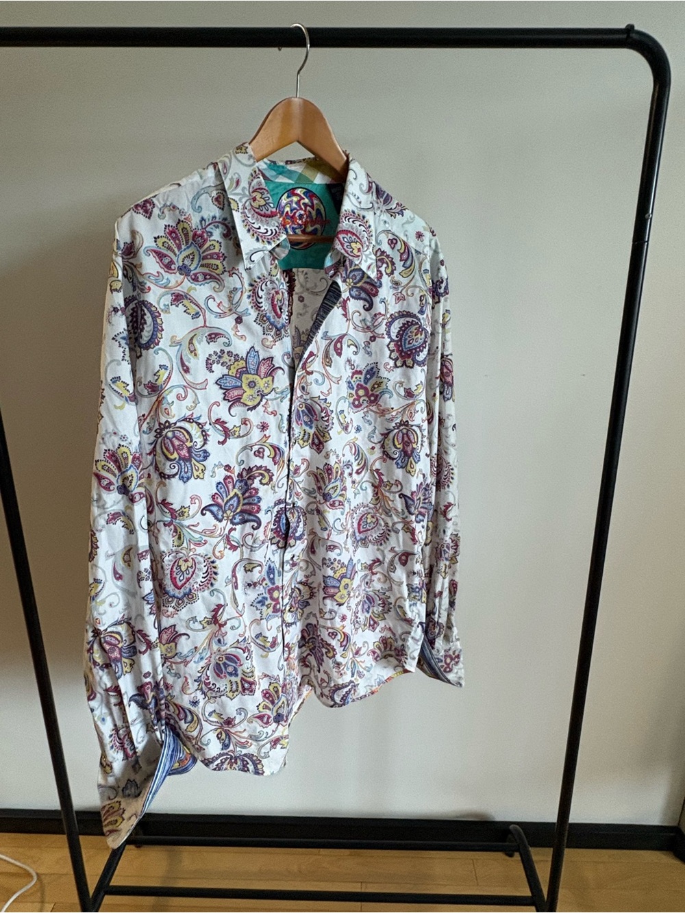 Men's White Paisley Long-Sleeve Shirt